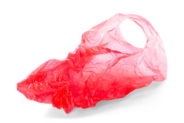 Fototapeta premium Empty red plastic bag isolated on white background