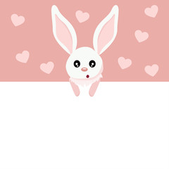 Fototapeta premium Beautiful baby rabbit valentines card with sign to write