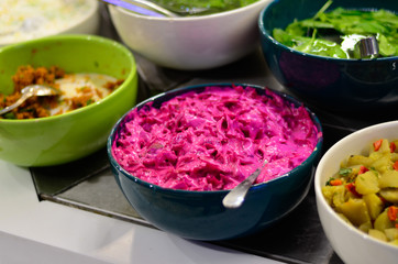 an appetizing bright pink salad and surroundings
