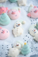 Tasty and beautiful marshmallows in the form of: Christmas trees, muzzles of pigs, snowmen,