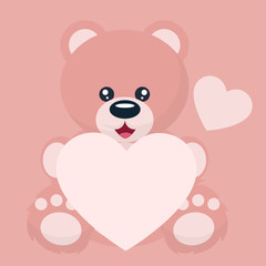 Obraz na płótnie Canvas Baby bear valentines card with heart dedication to write