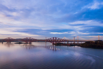 Three bridges, Forth railway Bridge, Forth Road Bridge and Queensferry Crossing, over Firth of Forth near Queensferry in Scotland