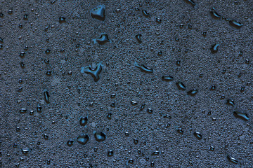Drops on glass, window condensation. Dark background