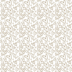 Hand Drawn Hearts Seamless Pattern - Tan hand drawn hearts on white background