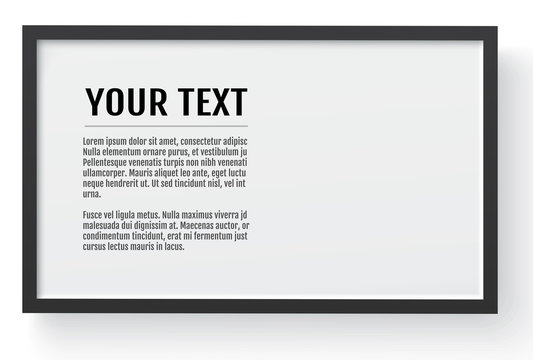 Black modern frame, horizontal mockup.  Place for text, photo, gift or others. Vector illustration