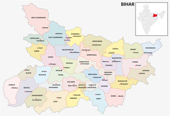 administrative and political map of indian state of bihar, india