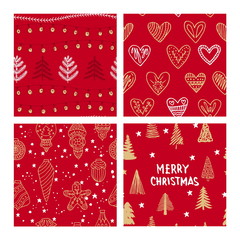 Fototapeta premium Beautiful seamless Christmas and winter patterns, drawn by hand. Many festive elements and patterns. Vector graphics and illustration.
