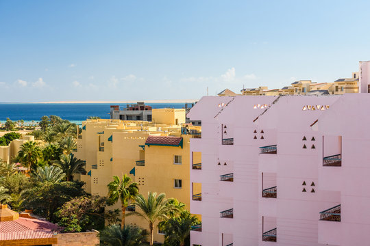 View on a hotel yard and Red sea