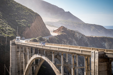 The Bixby Bridge, in Big Sur California, is one of the well known landmarks on the Pacific Coast Highway (also known as California State Route 1)