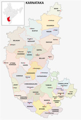 administrative and political map of indian state of Karnataka, india