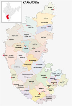 Administrative And Political Map Of Indian State Of Karnataka, India