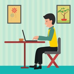 Man working in office vector illustration