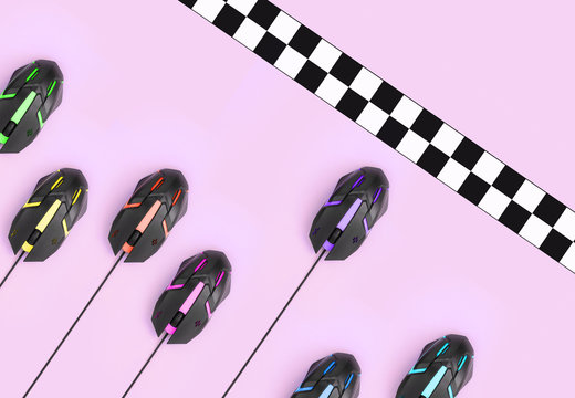 Sport race among computer mouses cross finish line