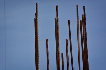 reinforce iron rack in a construction site under blue sky