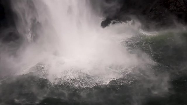white water falling at the base of a waterfall