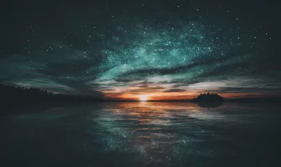Fototapete Reflection Sterne spiegeln sich bei Sonnenuntergang im Wasser des Archipels wider