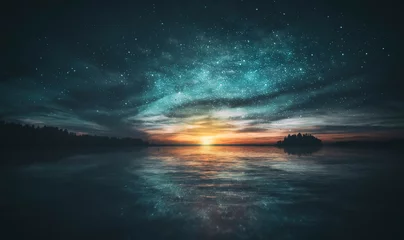 Papier Peint photo Réflexion Étoiles reflétées dans l& 39 eau de l& 39 archipel pendant le coucher du soleil