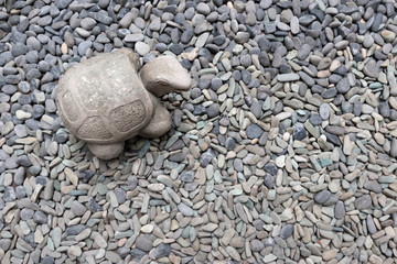 Turtle stone with pebble stones background
