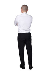 Fototapeta premium Young Asian Businessman Thinking Gesture, Rear view