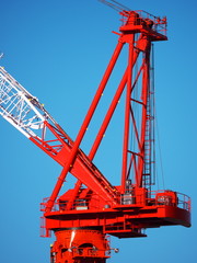 Tokyo,Japan-December 29, 2018: A Giant Red Climbing Crane with blue sky background 