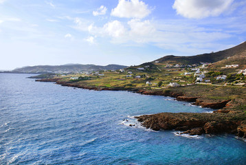 Fototapeta na wymiar Sea view on a Mediterranean Island Syros, Cyclades, Greece