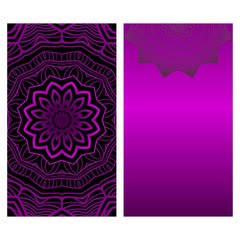 Card Template With Floral Mandala Pattern. The Front And Rear Side. Vector Illustration. purple color