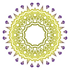 Sacred oriental mandala. color floral ornament. Modern Decorative vector illustraation. Purple, yellow color