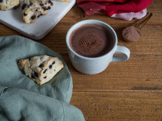 Hot cocoa in a ceramic mug. Warming hot chocolate perfect for Christmas morning or the winter months.