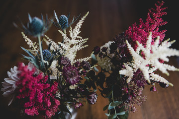 Wildflower Thistle Astilbe Arrangement in Glass Vases