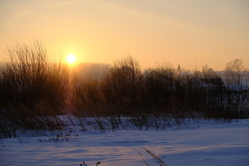 Sunrise in siberian village