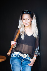 Asian woman with pigtails