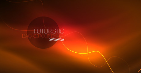 Abstract shiny glowinng color wave design element on dark background - science or technology concept