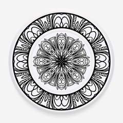 Decorative plate with round mandala ornament. Abstract floral pattern in ethnic style. Vector illustration