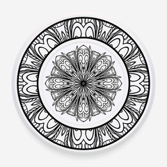 Fototapeta na wymiar Decorative plate with round mandala ornament. Abstract floral pattern in ethnic style. Vector illustration