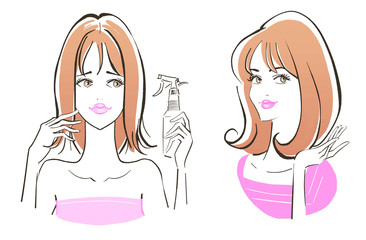 ふんわりヘアースタイル ピンクのトップス