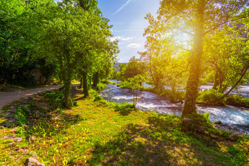 Obraz premium View of Krka National Park, Croatia, Europe. Splendid summer view of Krka waterfalls. Fantastic scene of Krka National Park, Croatia, Europe.