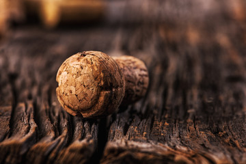 cork of wine detail on wood with copy space