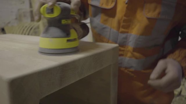 self employed carpenter woodwork wood sanding sander workshop motion gimbal 