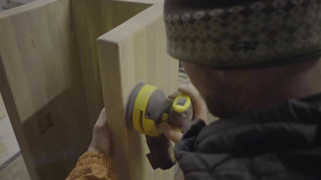 self employed carpenter woodwork wood sanding sander workshop motion gimbal