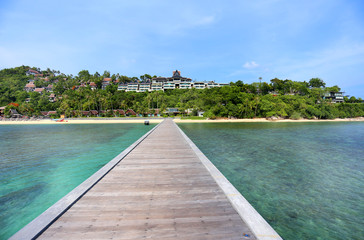 tropics exotic bridge on the sea and trees