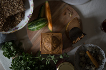 Plate of Norwegian cheese and food