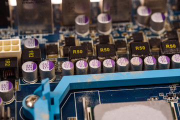 Computer motherboard closeup.