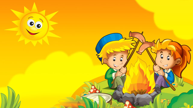 cartoon summer background with space for text - illustration for children
