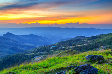 Fototapeta premium Landscape of sunset on Mountain at Doi Pha Tang, ChiangRai ,Thailand