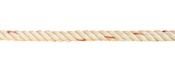 White or brown rope with red striped patterns isolated on white background with clipping path
