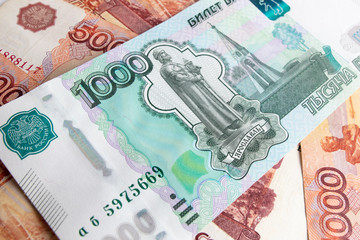 Russian rubles on the table as background