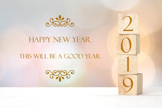 2019 happy new year positive quotation on blur abstract background, new year greeting card banner
