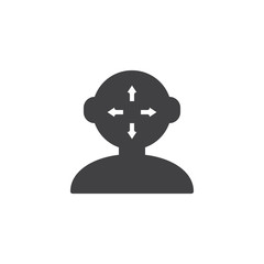 Human head with arrows inside vector icon. filled flat sign for mobile concept and web design. Human mind think simple solid icon. Symbol, logo illustration. Pixel perfect vector graphics