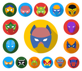 Carnival mask flat icons in set collection for design.Mask on the eyes and face vector symbol stock web illustration.