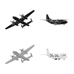 Isolated object of plane and transport sign. Set of plane and sky stock vector illustration.